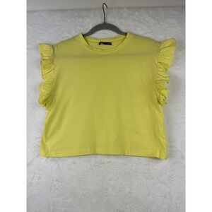 Zara Womens Sleeveless Small Crop Top Ruffle‎ Cap Sleeve Yellow